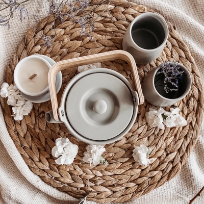 Ceramiczny zestaw dzbanek z dwoma kubkami miętowy