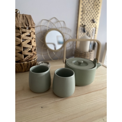 Ceramiczny zestaw dzbanek z dwoma kubkami miętowy